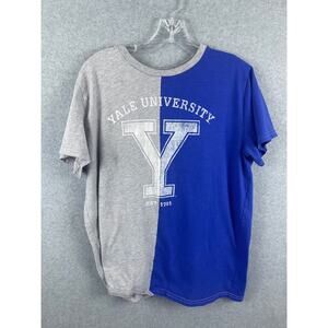 Yale University Shirt‎ Women's XL Blue Gray Vertical Color Blocked Short Sleeve